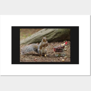 squirrel with shopping cart Posters and Art